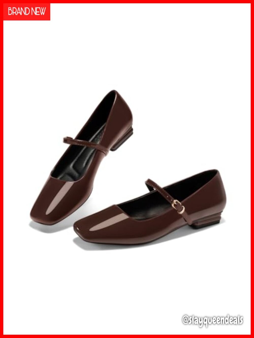 Coutgo Women's Mary Jane Flats Square Toe Patent Leather Slip On Dress Shoes